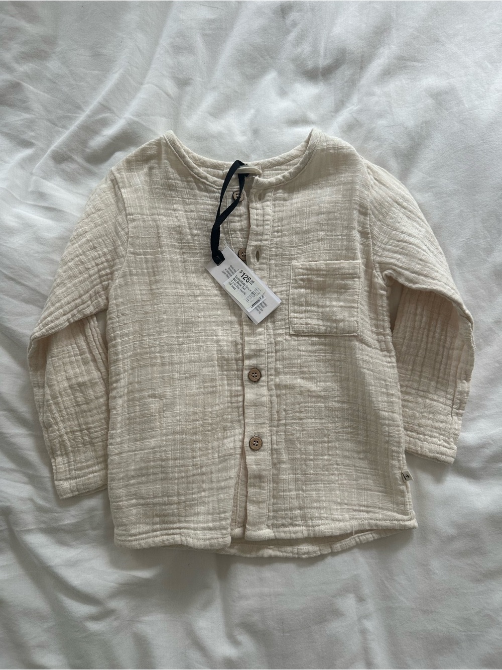 Neutral Cream Button-Front Kids Gauze Shirt